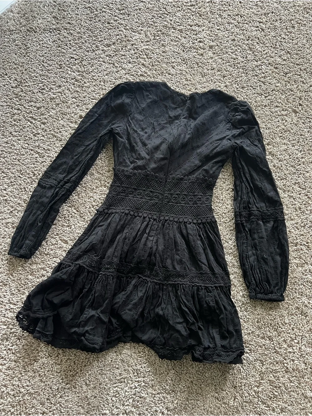Free People Black Lace-Panel V-Neck Mini Dress